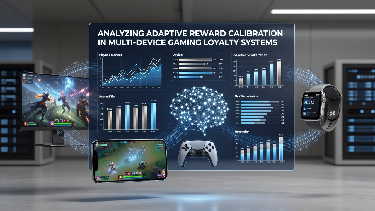 Dashboard displaying adaptive reward calibration across mobile tablet and desktop gaming devices in a loyalty program interface
