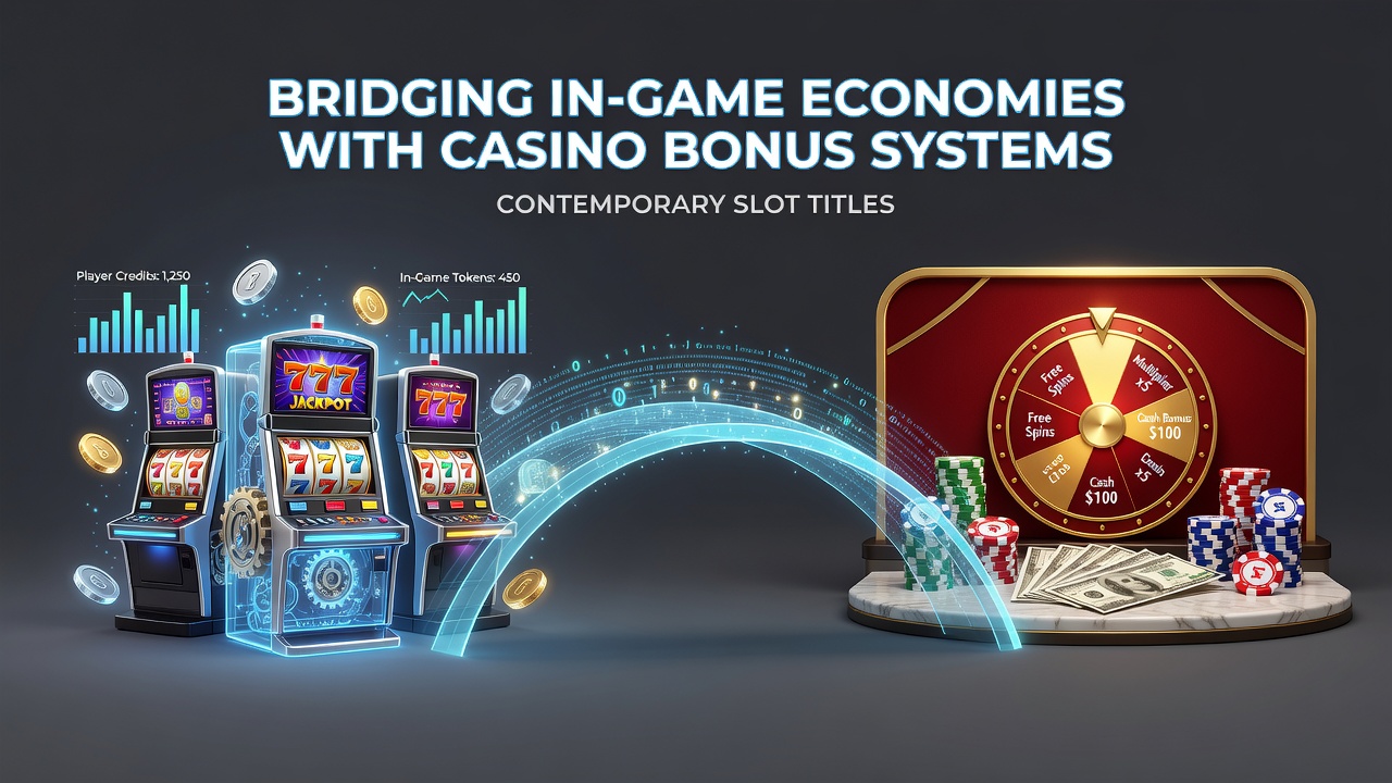 Illustration of slot game interface showing virtual currency integration with bonus features