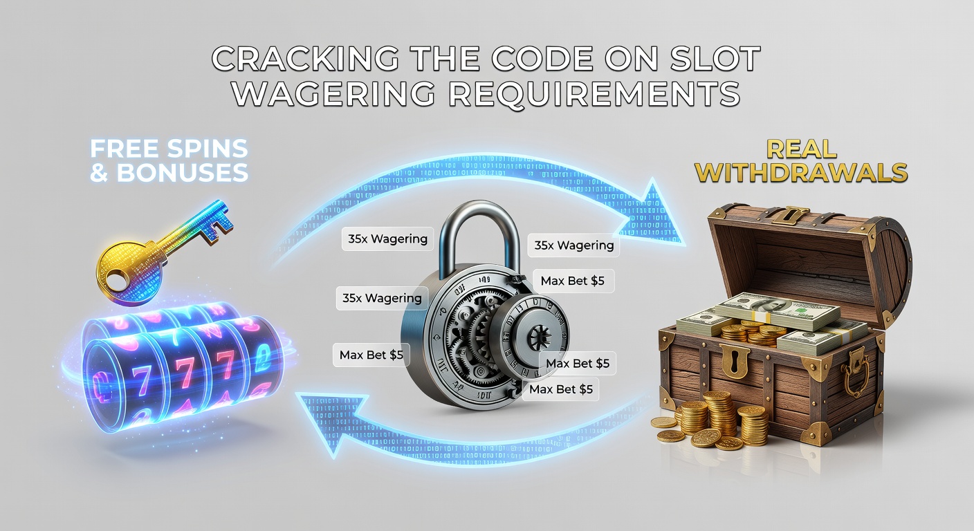 Digital slot machine reels spinning with bonus symbols and wagering requirement overlays highlighting the path from free spins to cashouts