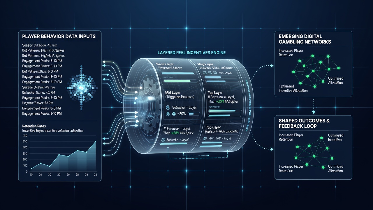 Schematic showing data points flowing into dynamic reel incentive layers across mobile and desktop gambling interfaces