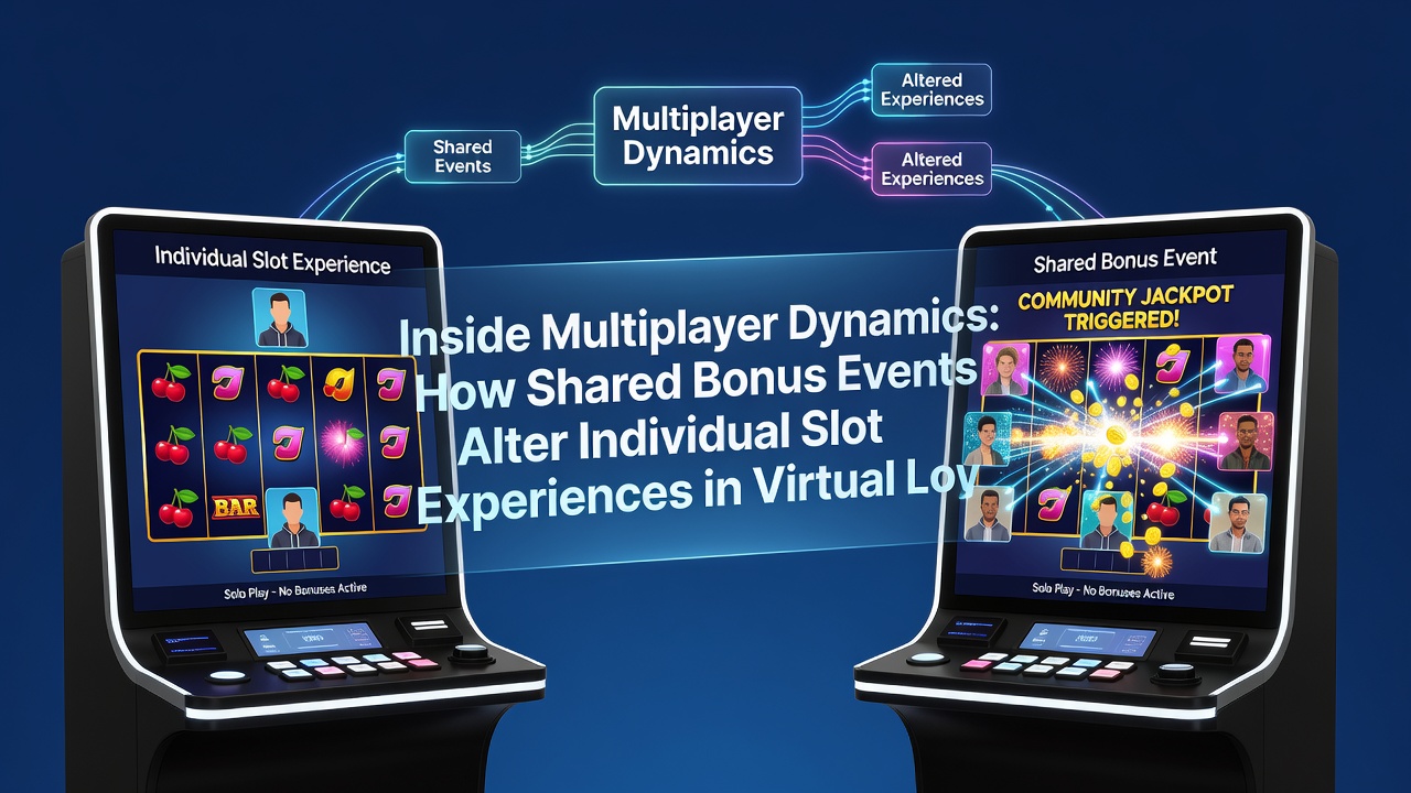 Close-up view of a virtual lobby dashboard displaying synchronized bonus meters, participant counters, and individual reel windows side by side