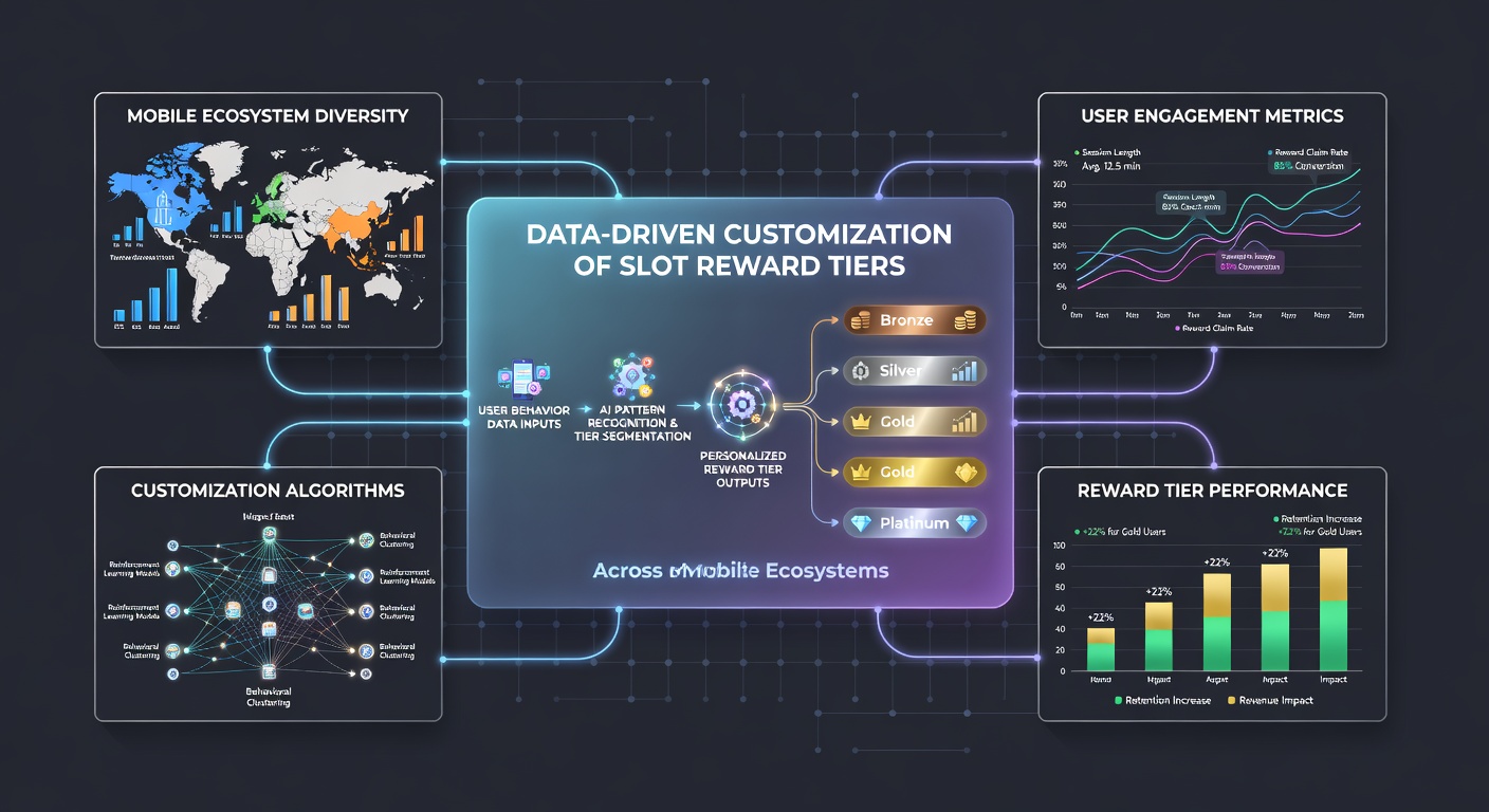 Mobile slot interface displaying customized reward tiers and analytics dashboard