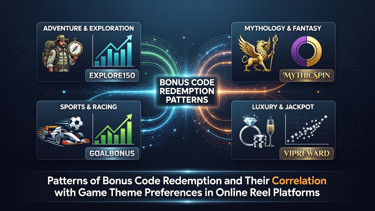 Dashboard displaying bonus code redemption trends across various slot game themes in online platforms